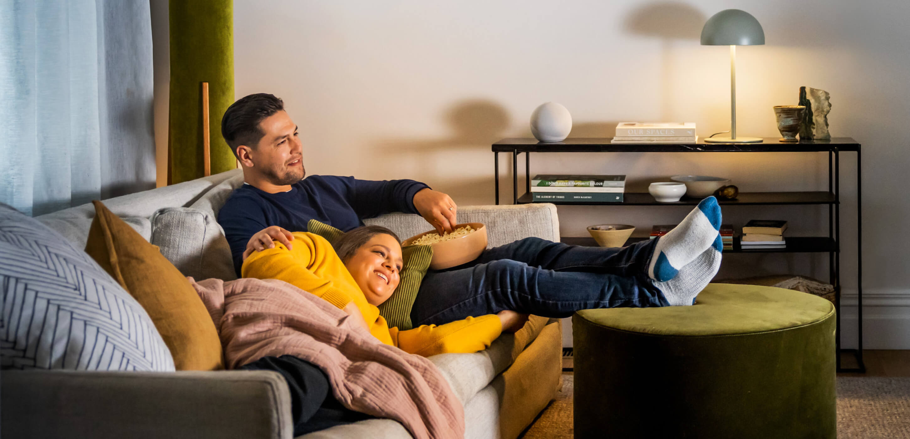 A couplerelaxing at home during winter
